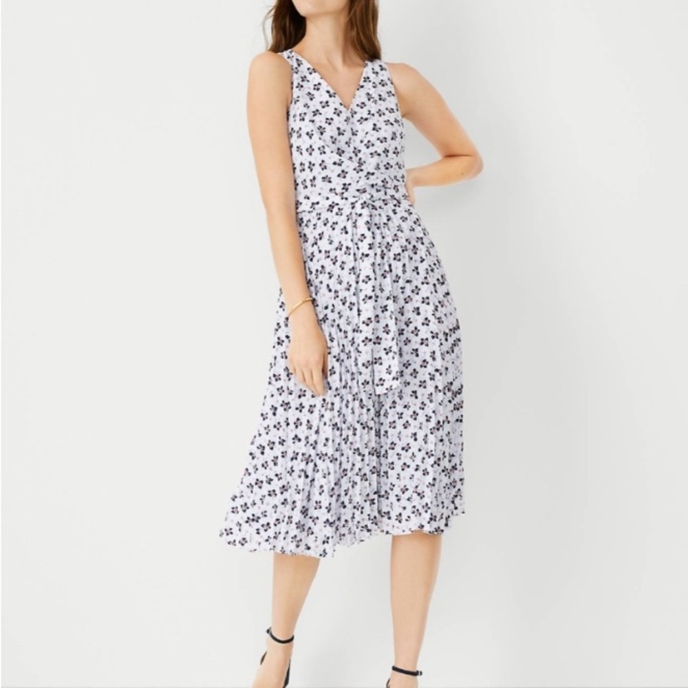 Ann Taylor Floral Sleeveless Dress - Peri Blue with Navy and red flowers, Size 8